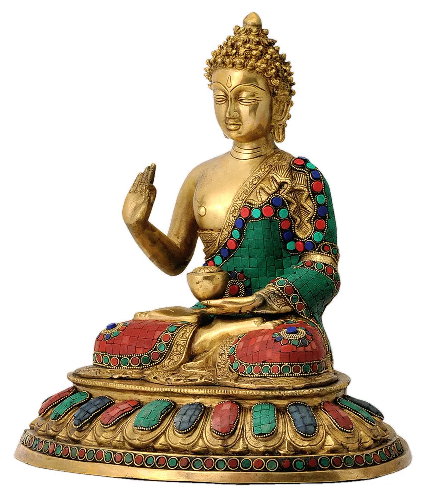 Buddha Sculpture Decorated with Color Stones