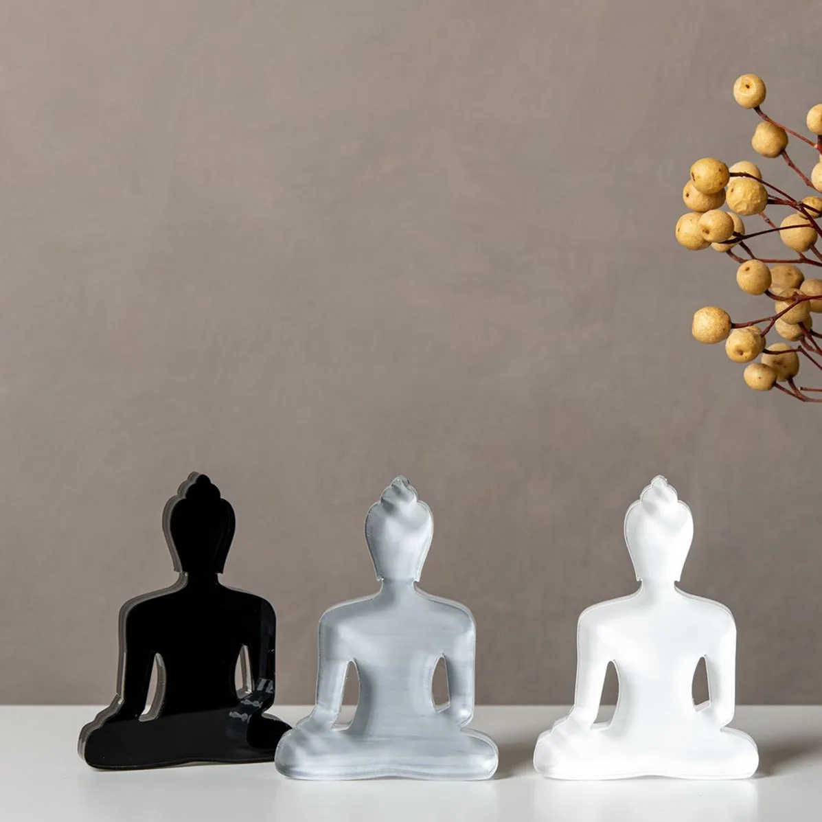 Buddha statue set of 3 - Gray, White and Black