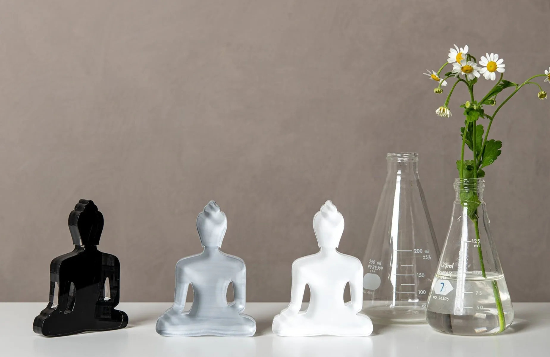 Buddha statue set of 3 - Gray, White and Black