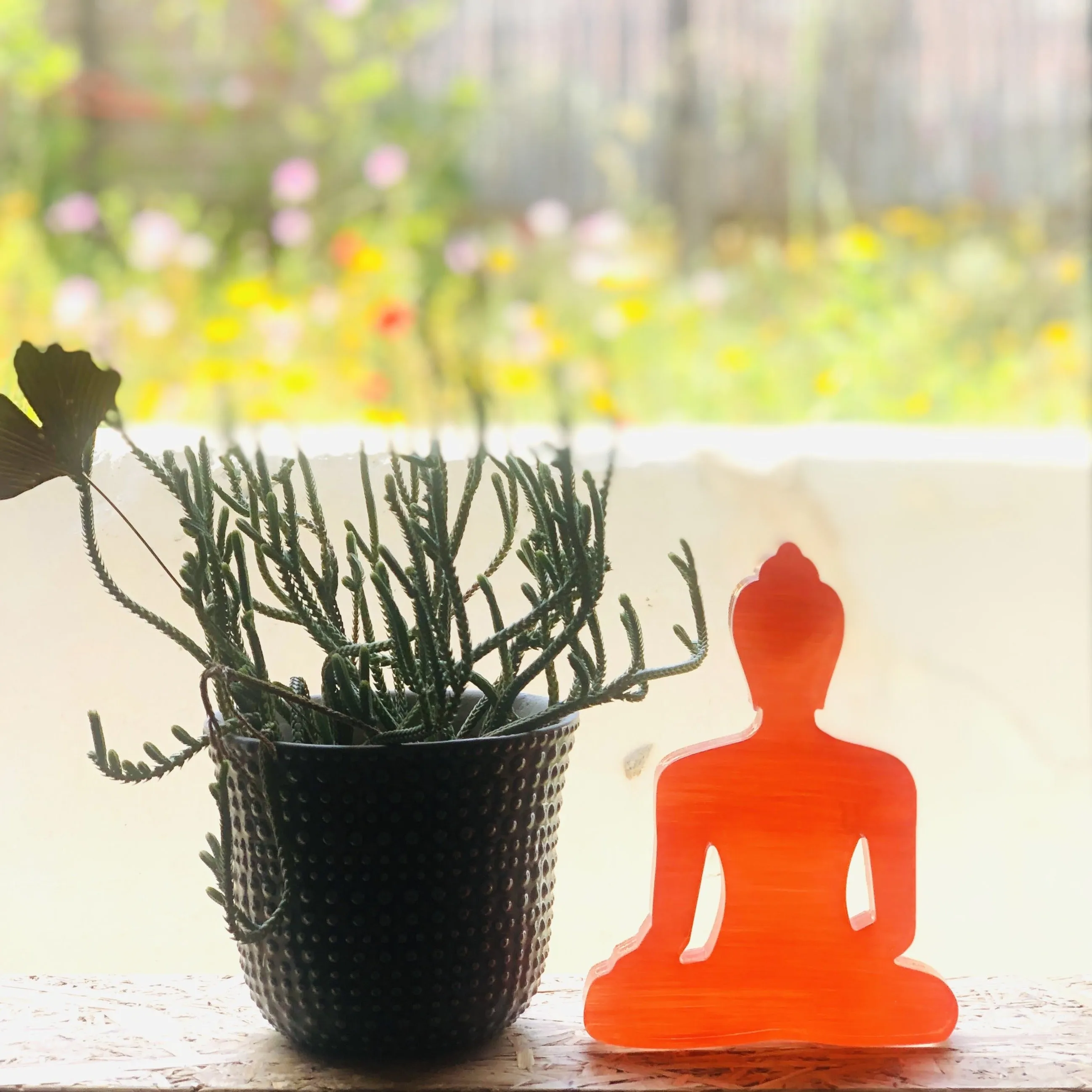 Buddha statue set of 3 - Turquoise, White and Orange