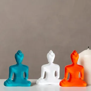 Buddha statue set of 3 - Turquoise, White and Orange