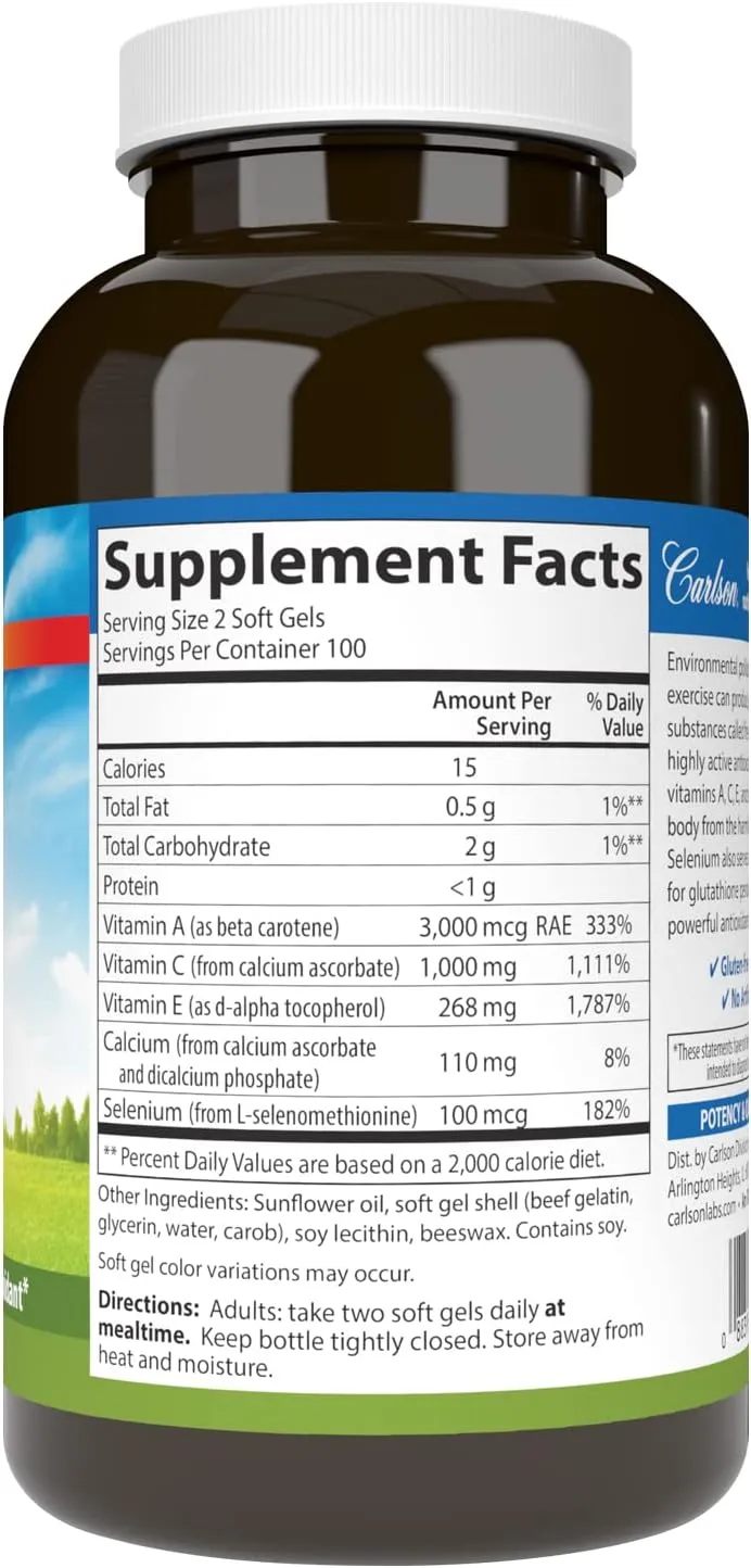 Carlson - ACES, Vitamins A, C, E   Selenium, Cellular Health & Immune Support, Antioxidant, 200 Softgels