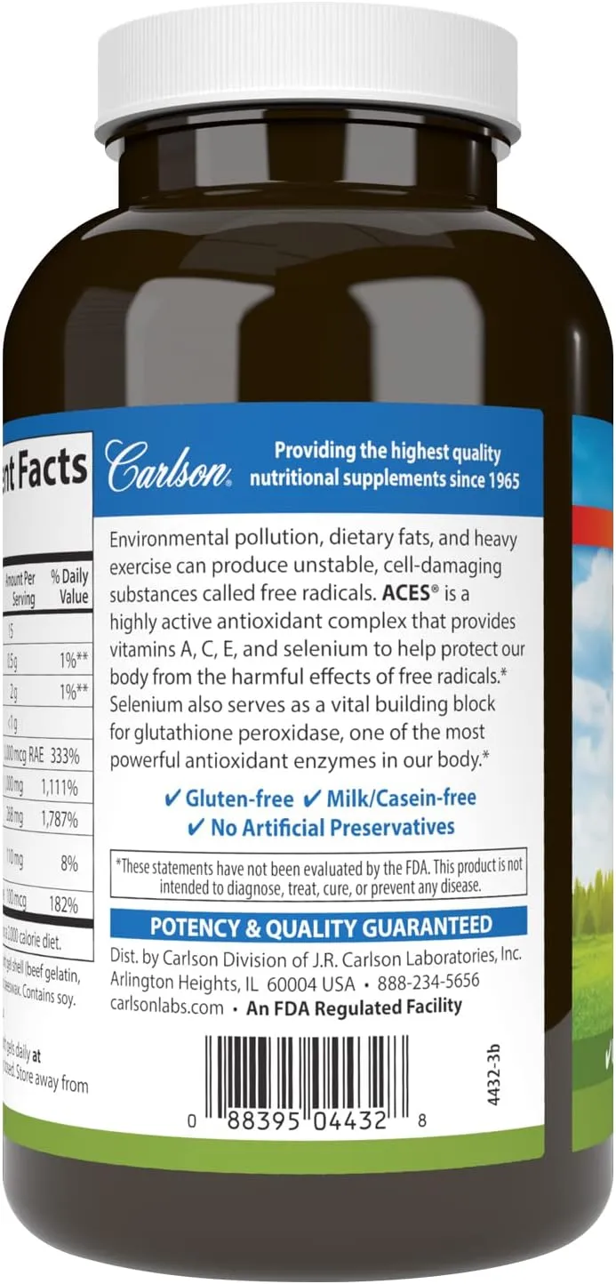 Carlson - ACES, Vitamins A, C, E   Selenium, Cellular Health & Immune Support, Antioxidant, 200 Softgels