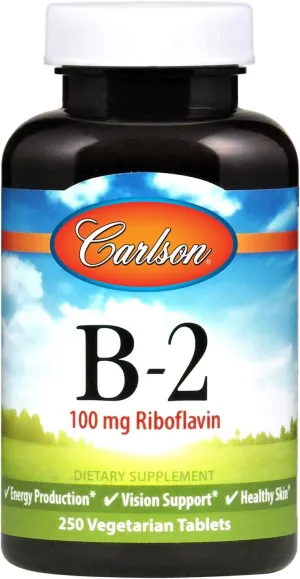 Carlson - B-2, 100 mg Riboflavin, Energy Production, Vision Support & Healthy Skin, 250 Vegetarian Tablets