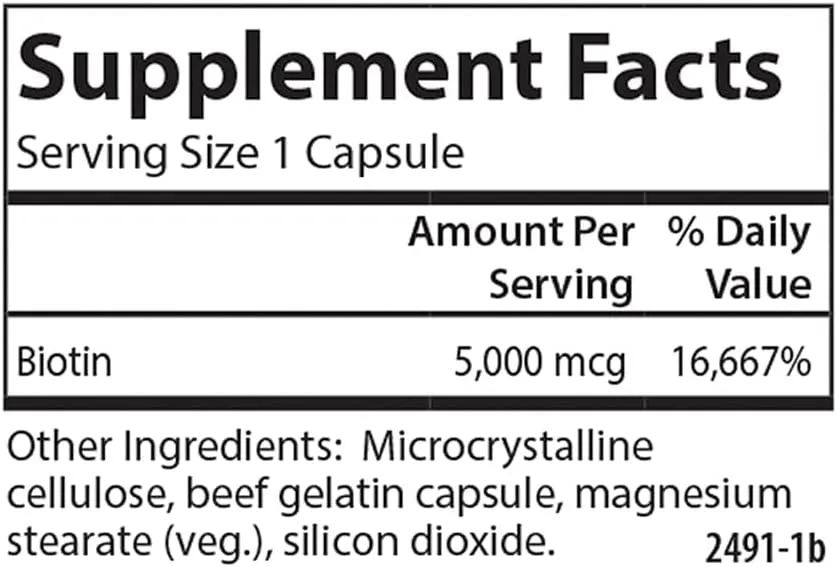 Carlson - Biotin, 5000 mcg, Healthy Hair, Strong Nails & Energy Production, 50 Capsules