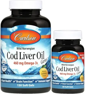 Carlson Laboratories Cod Liver Oil Gems - Lightly Lemon 1000 Milligrams 150 30 Sgels
