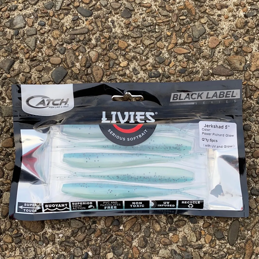 Catch Black Label Livies Softbait 5 or 7" Jerkshad - Power Pilchard Glow