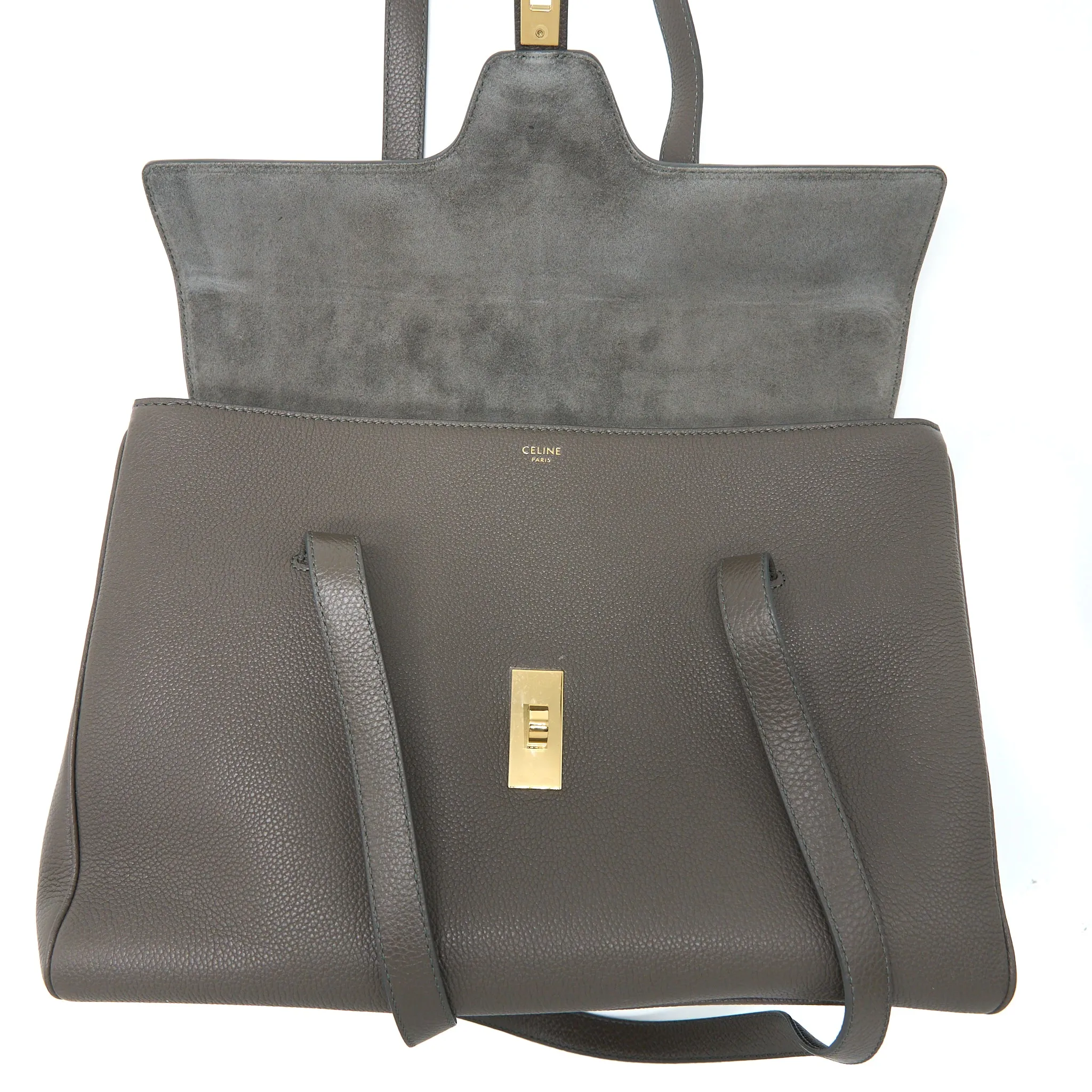 Celine Medium Soft 16 Bag Grained Calfskin Dark Grey GHW