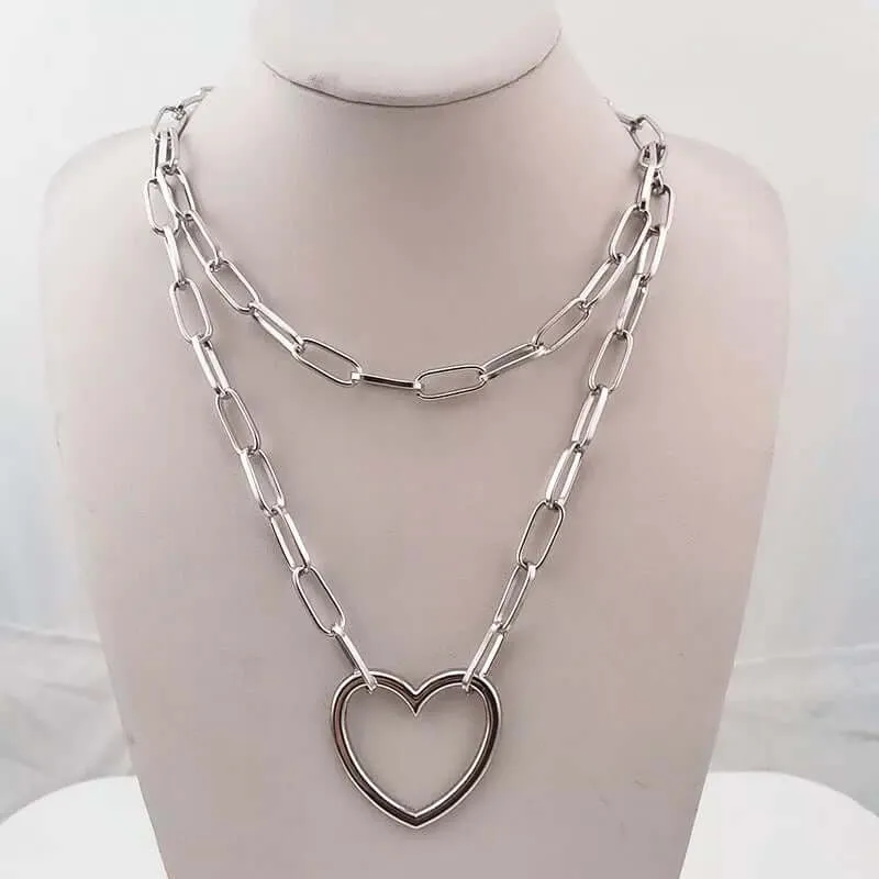 Chained Heart Statement Necklace