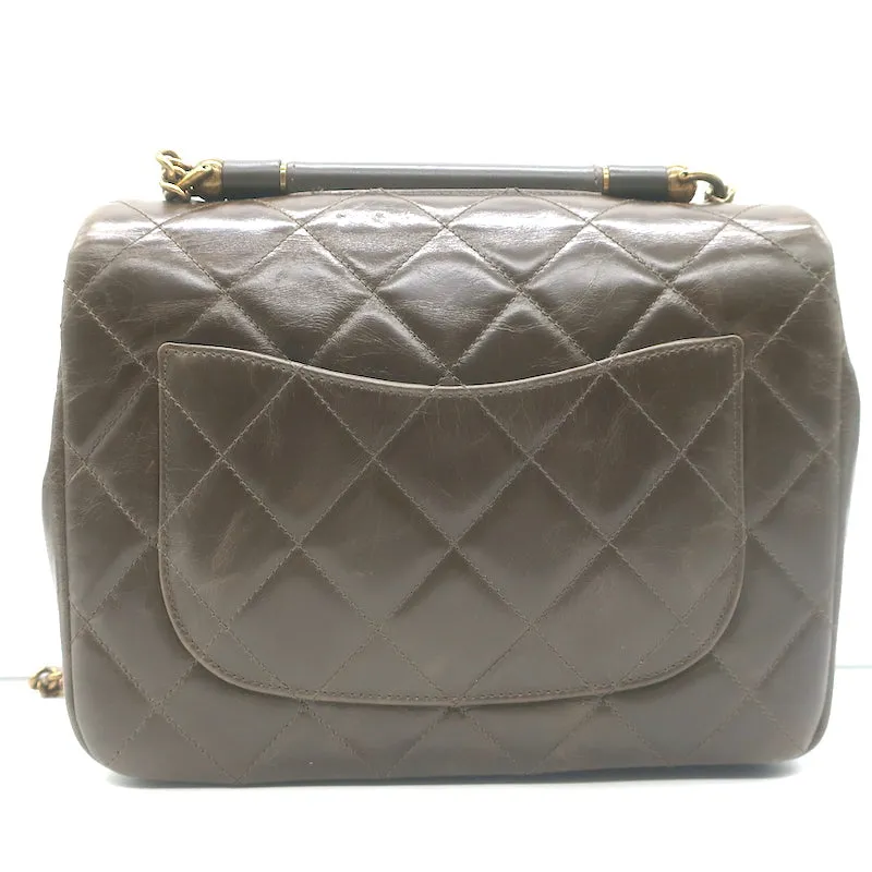 Chanel 2017 Gold Bar Top Handle Bag Dark Brown Quilted Leather Crossbody