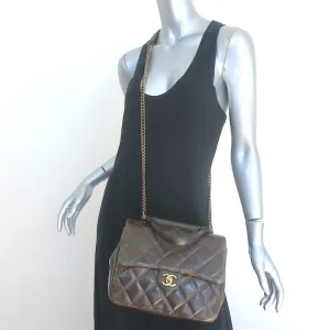 Chanel 2017 Gold Bar Top Handle Bag Dark Brown Quilted Leather Crossbody