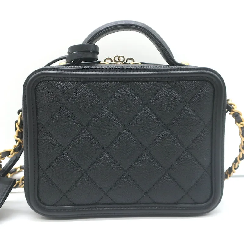Chanel 2018 CC Filigree Small Vanity Case Black Caviar Leather Crossbody