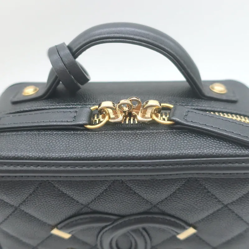 Chanel 2018 CC Filigree Small Vanity Case Black Caviar Leather Crossbody