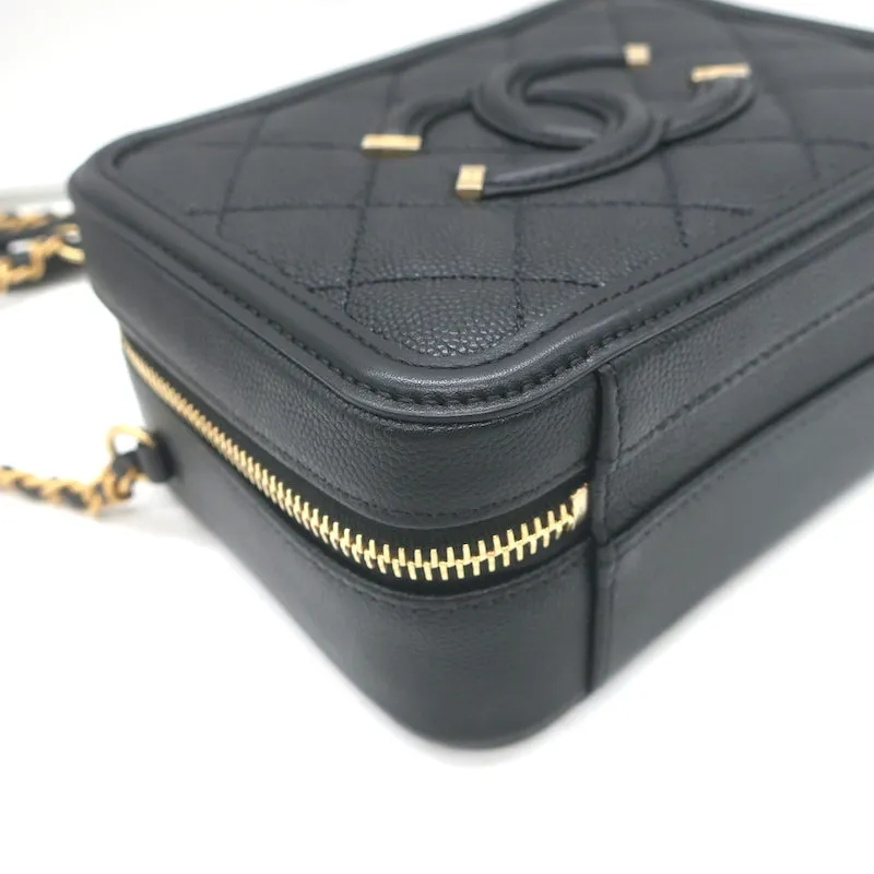 Chanel 2018 CC Filigree Small Vanity Case Black Caviar Leather Crossbody