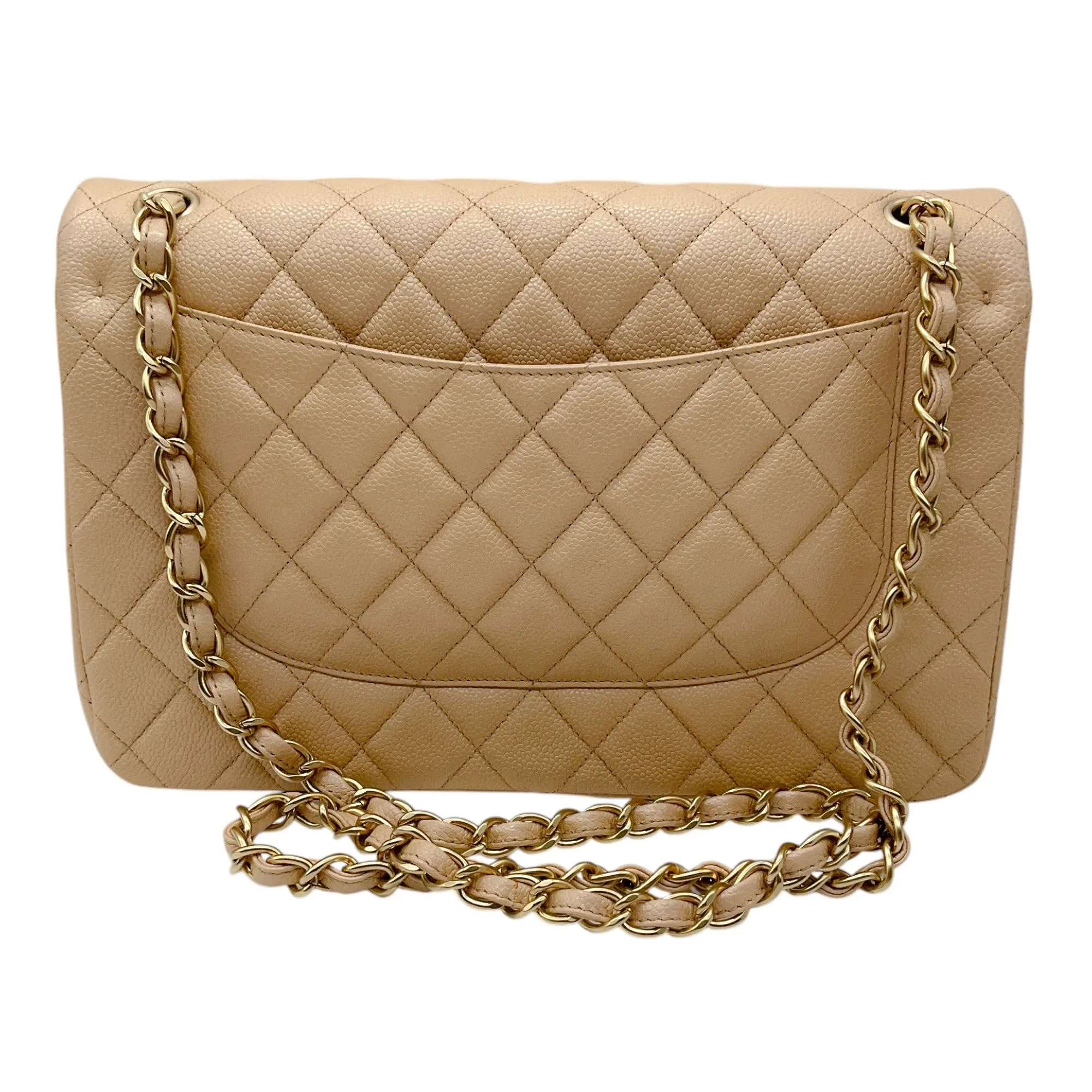 Chanel Light Beige 2015 Quilted Caviar Jumbo Classic Double Flap Bag