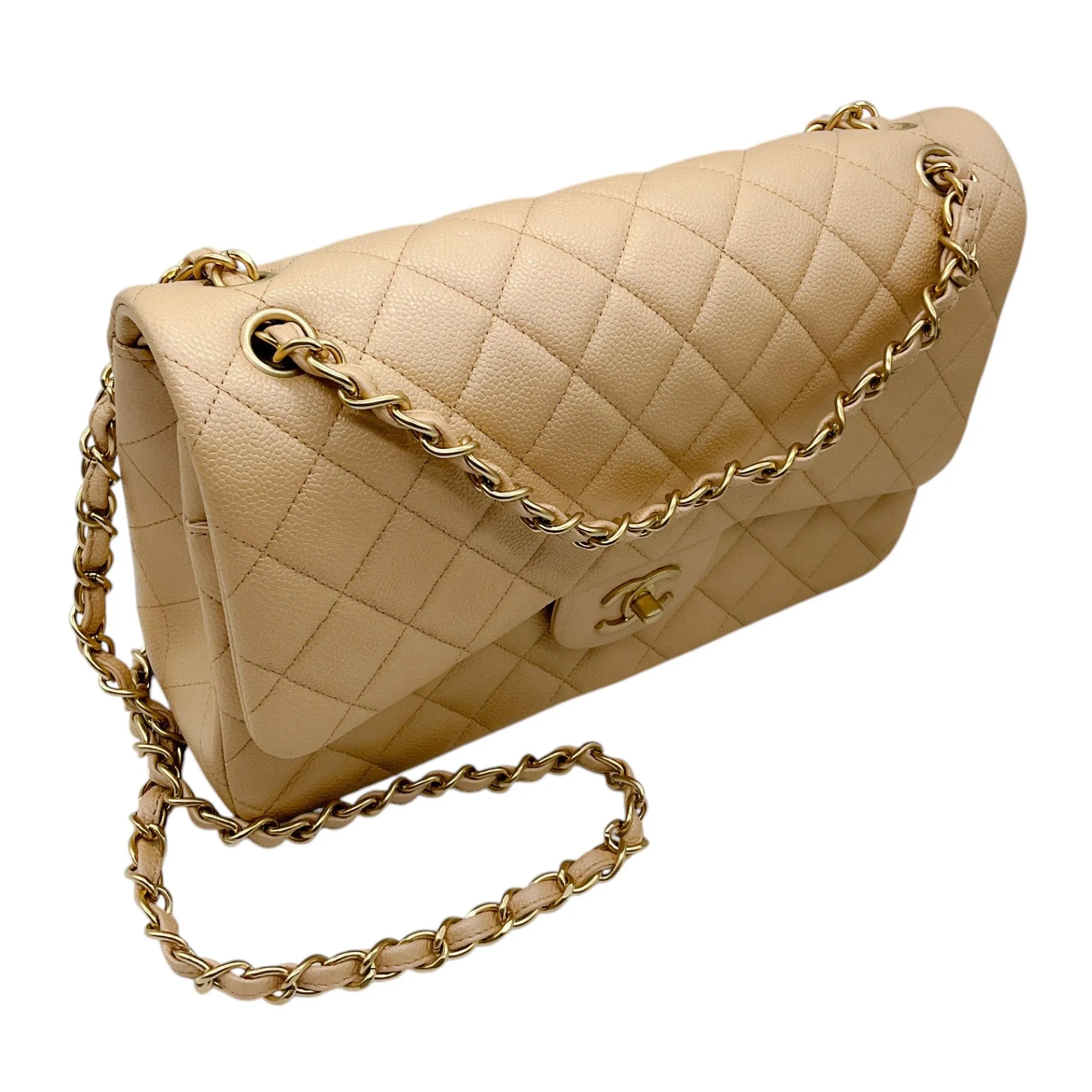 Chanel Light Beige 2015 Quilted Caviar Jumbo Classic Double Flap Bag