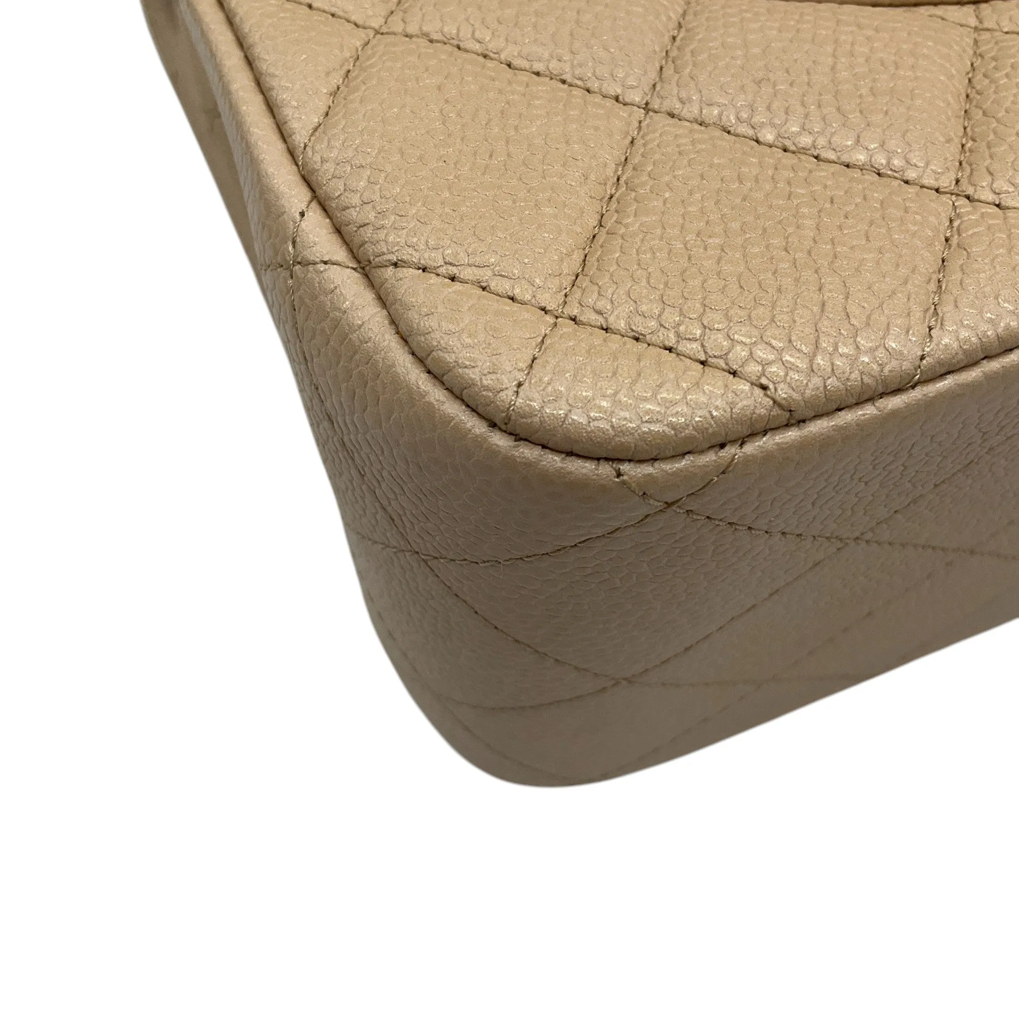 Chanel Light Beige 2015 Quilted Caviar Jumbo Classic Double Flap Bag