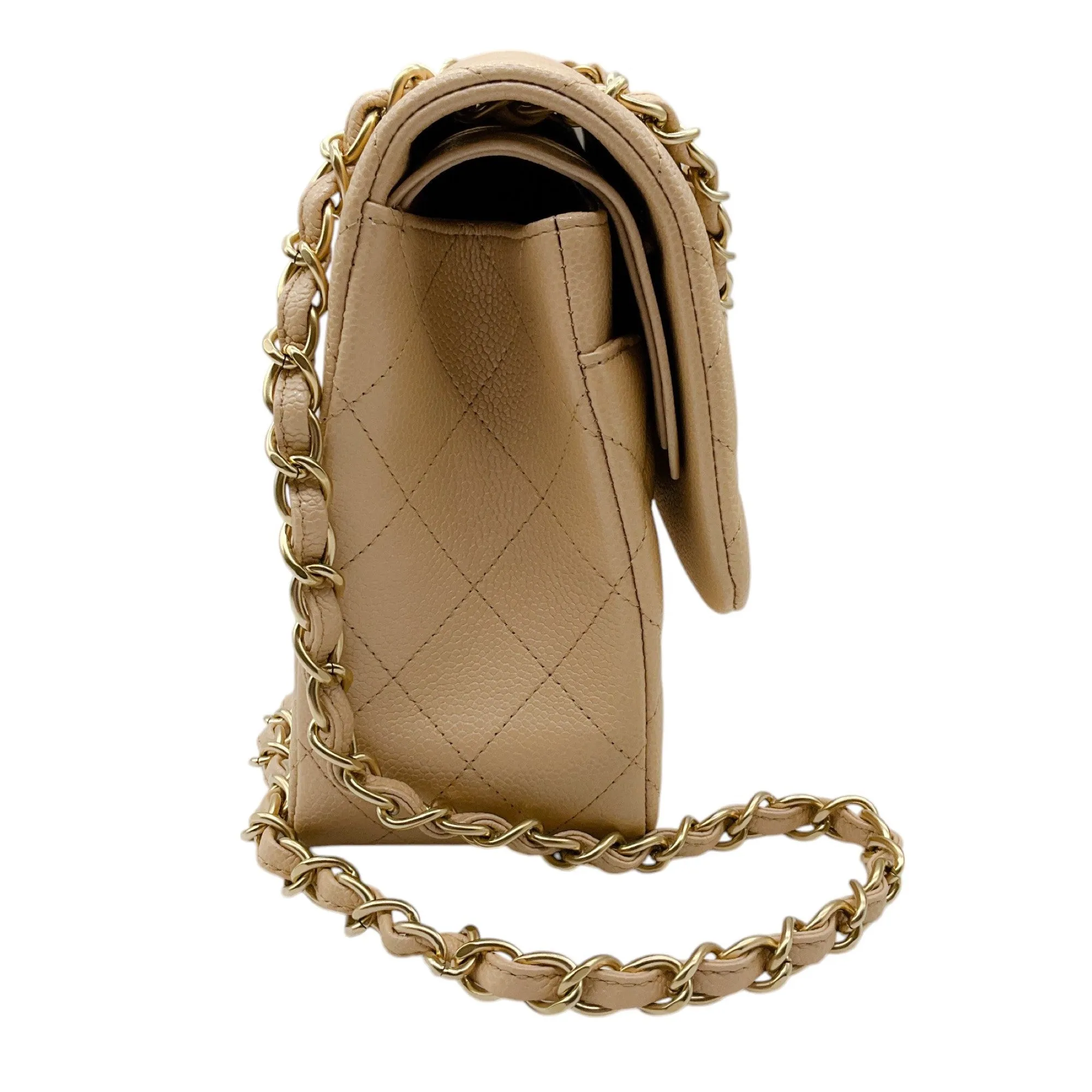 Chanel Light Beige 2015 Quilted Caviar Jumbo Classic Double Flap Bag