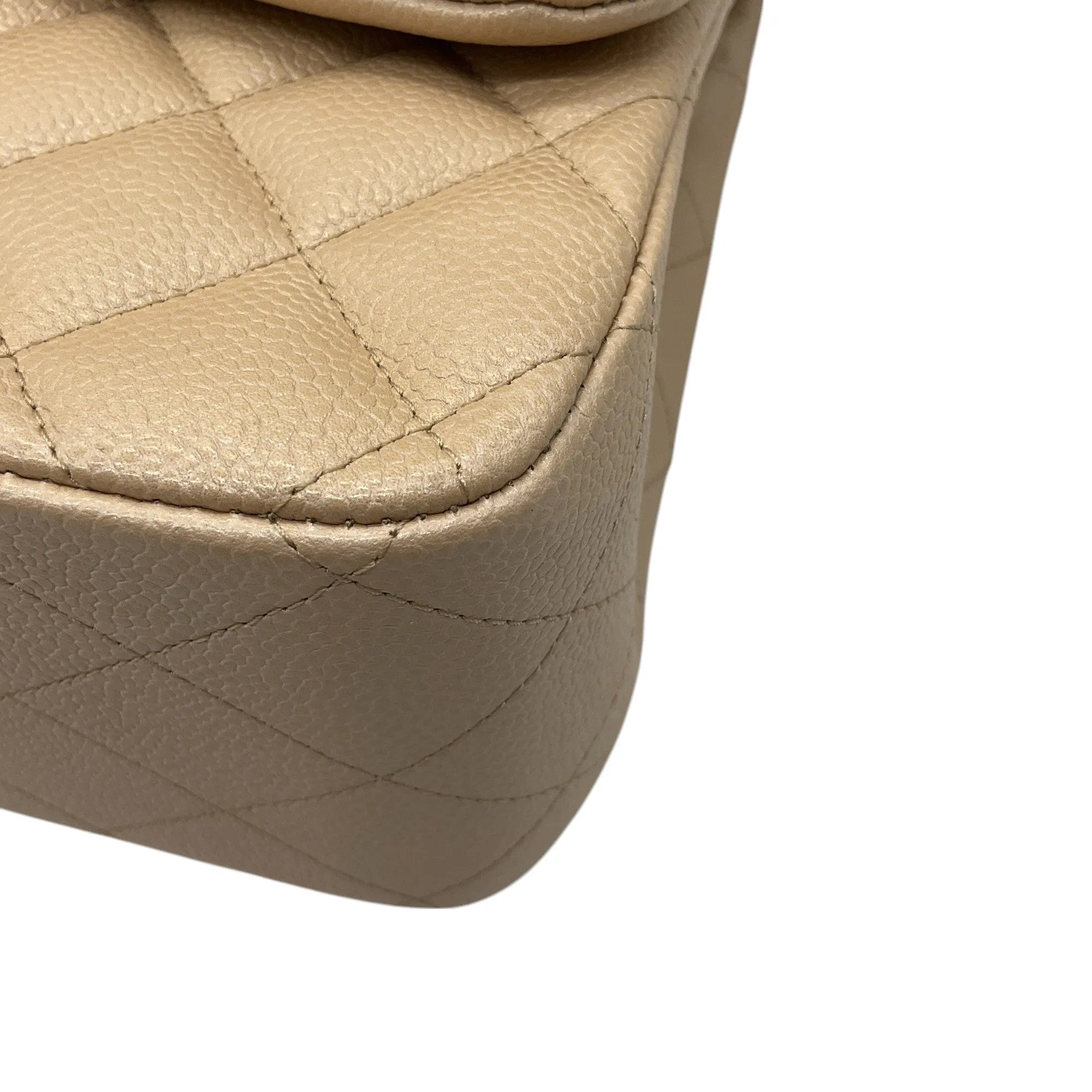Chanel Light Beige 2015 Quilted Caviar Jumbo Classic Double Flap Bag