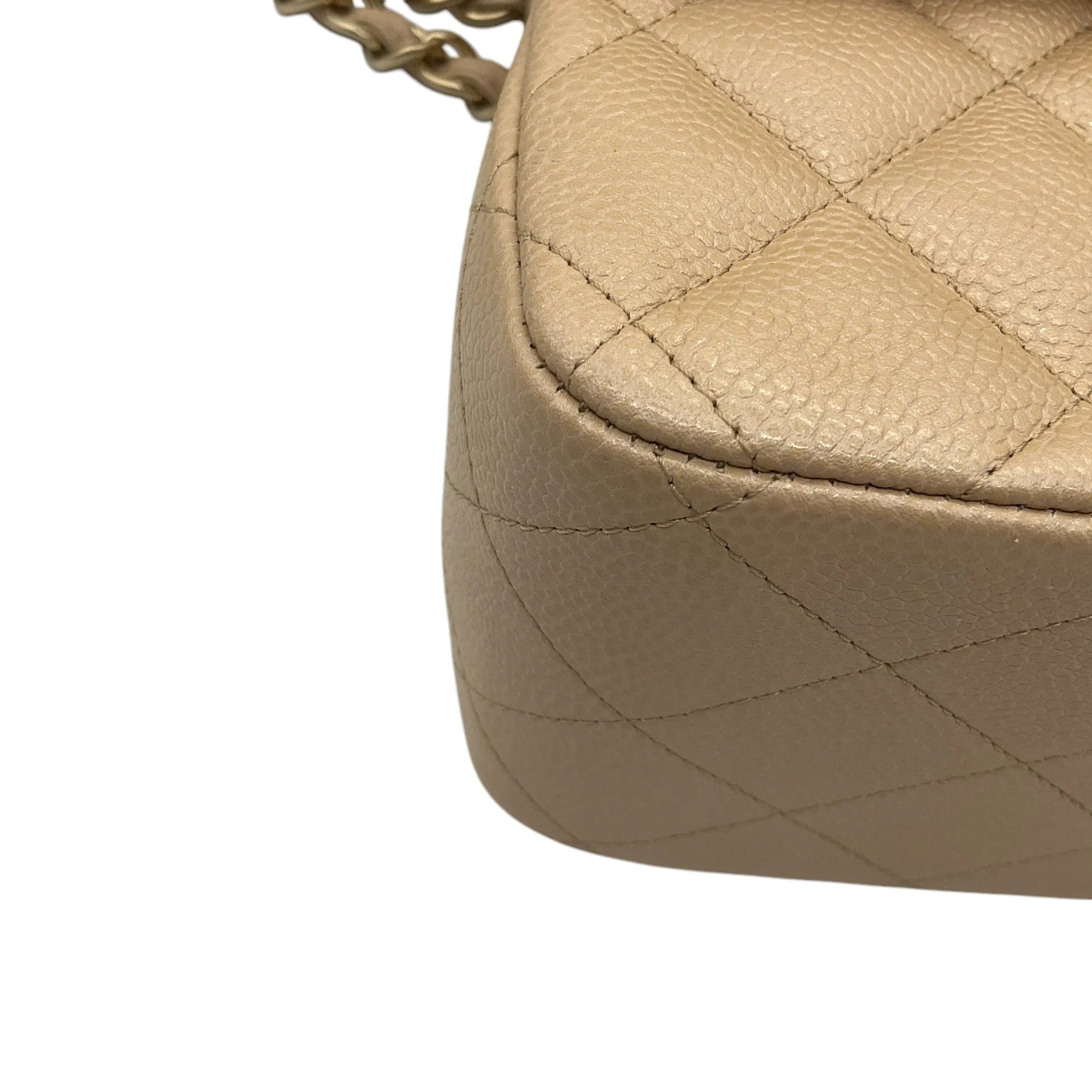 Chanel Light Beige 2015 Quilted Caviar Jumbo Classic Double Flap Bag