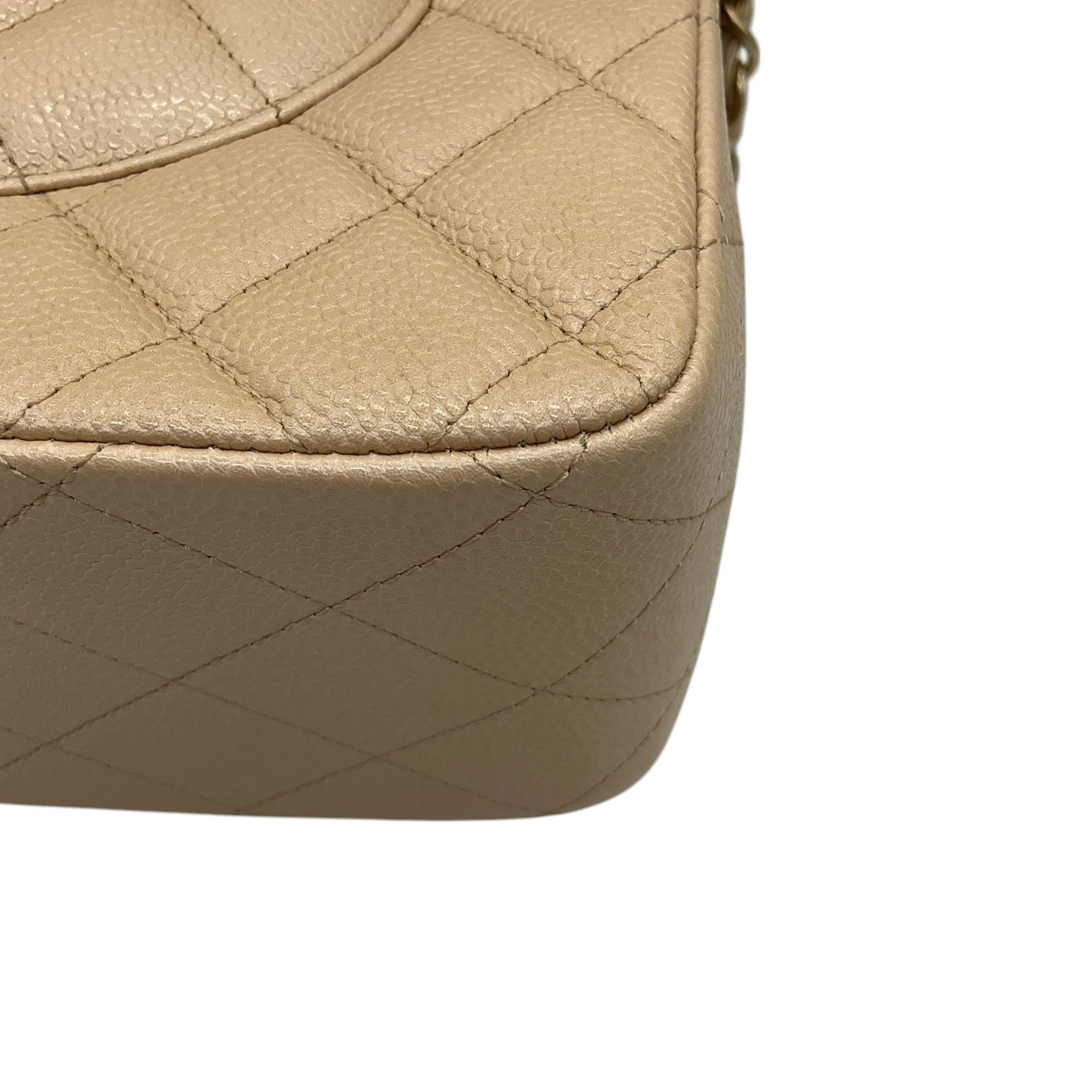 Chanel Light Beige 2015 Quilted Caviar Jumbo Classic Double Flap Bag