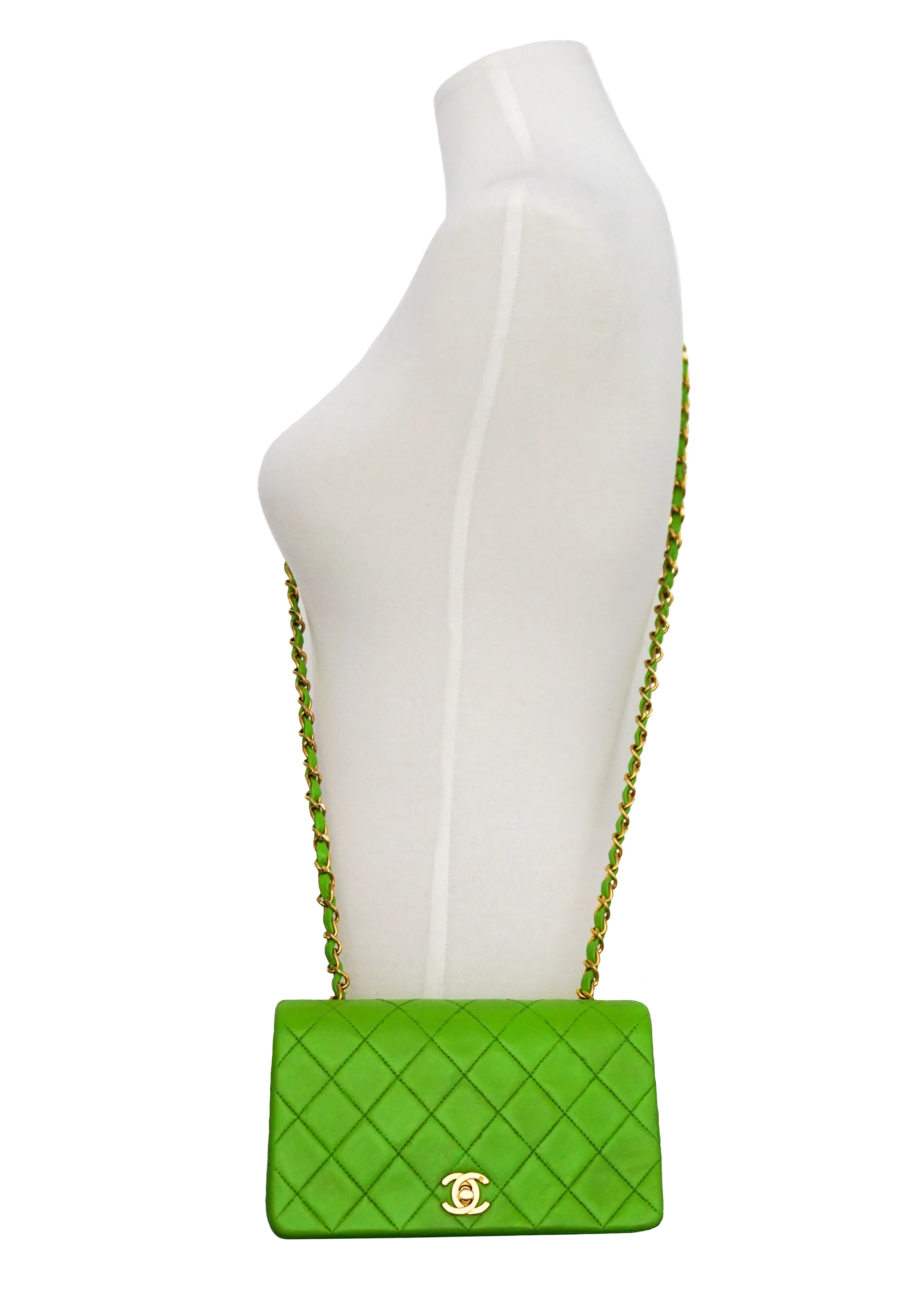 Chanel Vintage Lime Green Lambskin Classic Mini Flap Bag