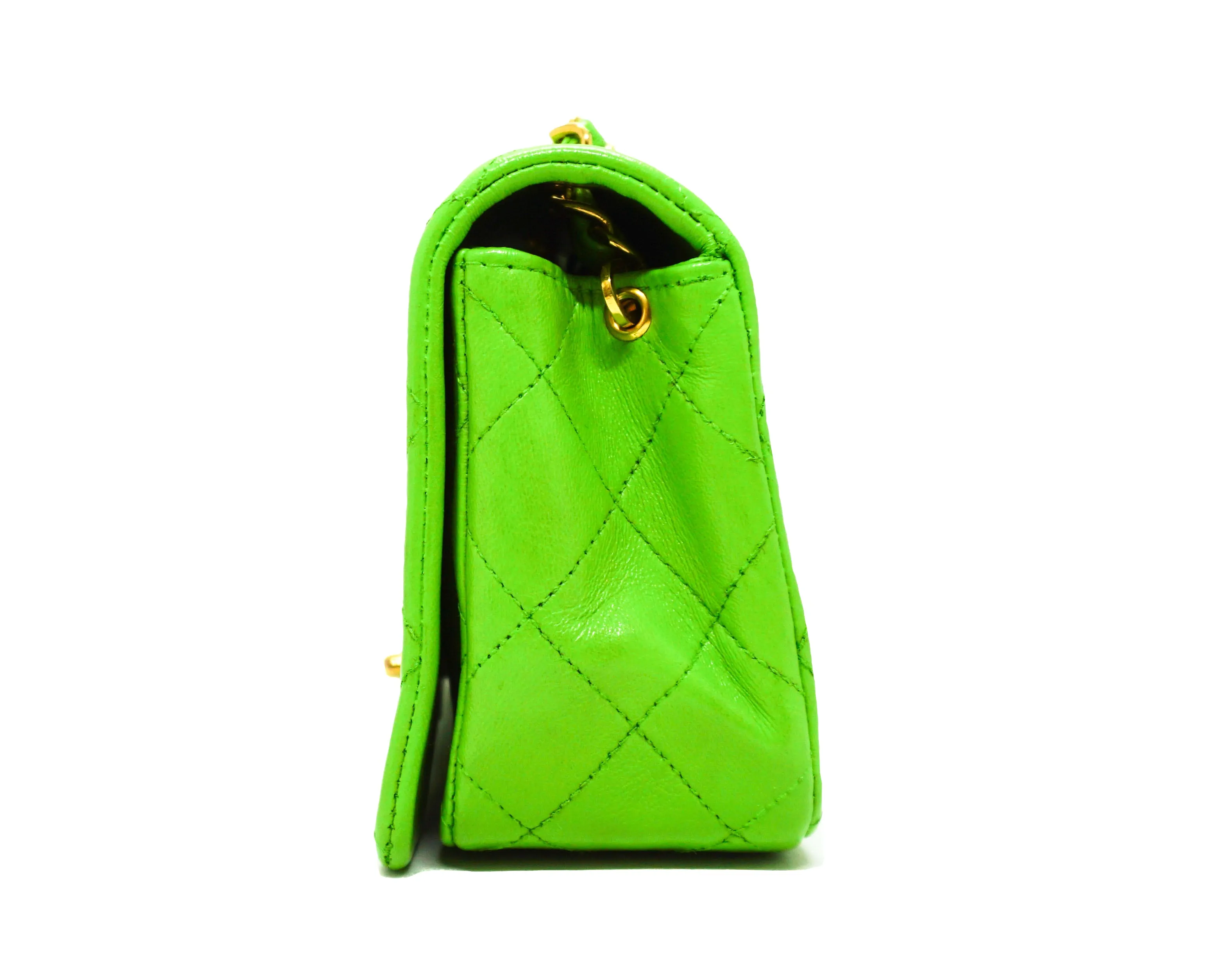 Chanel Vintage Lime Green Lambskin Classic Mini Flap Bag