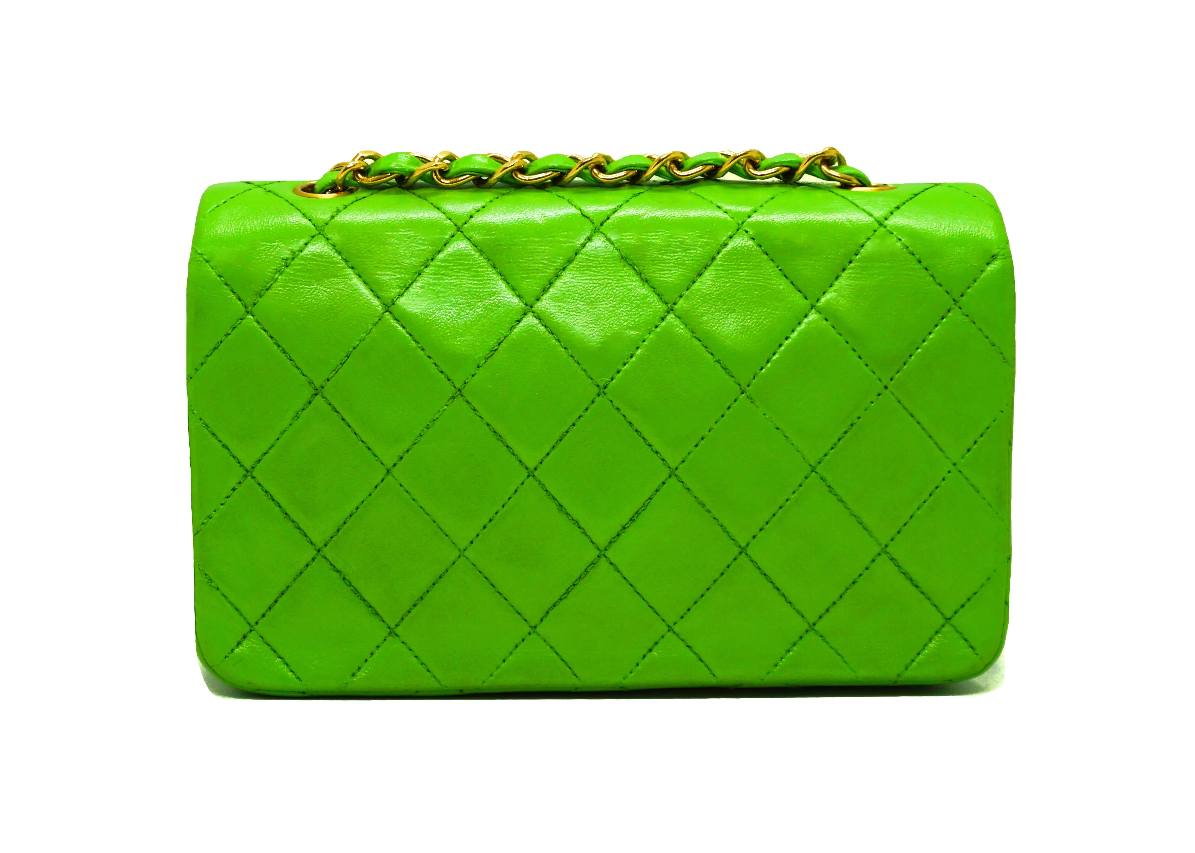 Chanel Vintage Lime Green Lambskin Classic Mini Flap Bag