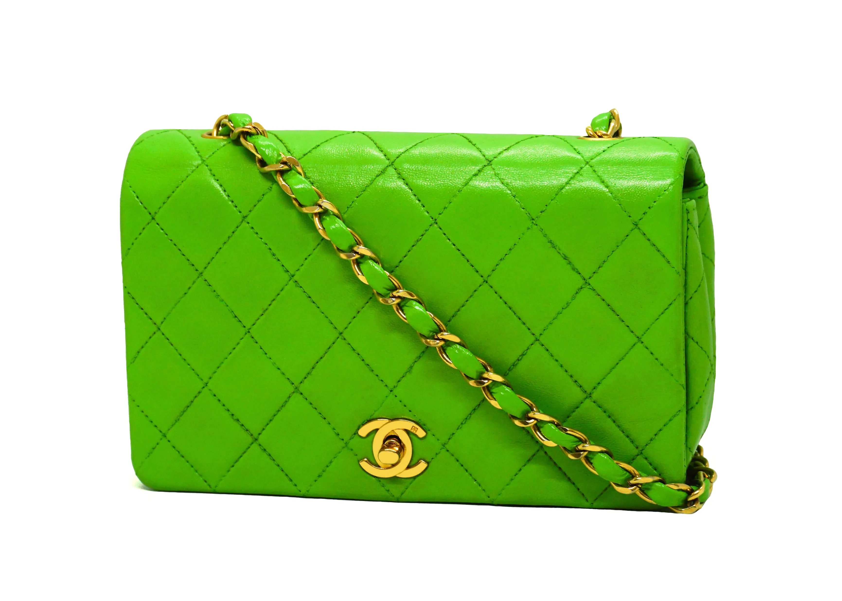 Chanel Vintage Lime Green Lambskin Classic Mini Flap Bag