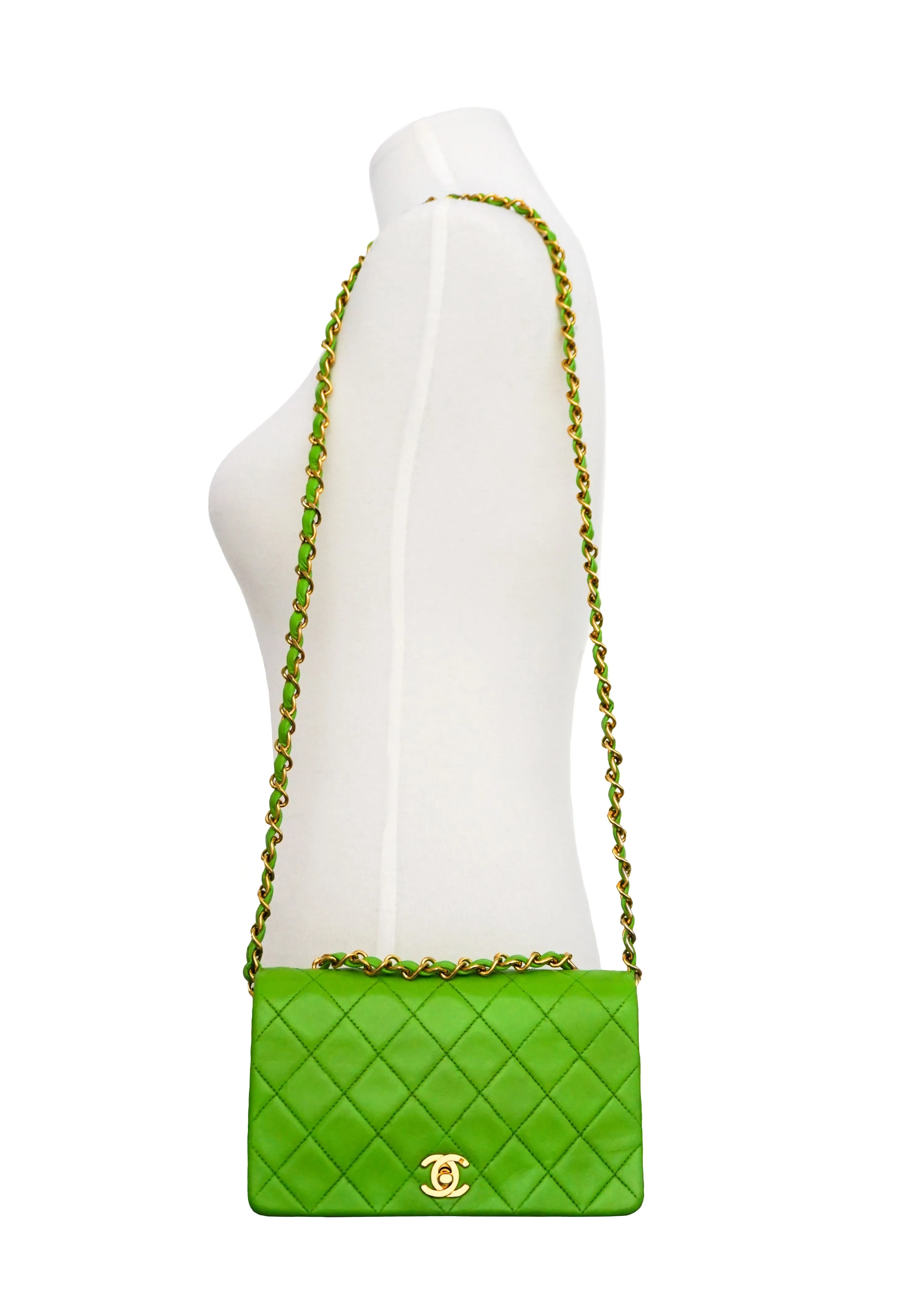 Chanel Vintage Lime Green Lambskin Classic Mini Flap Bag