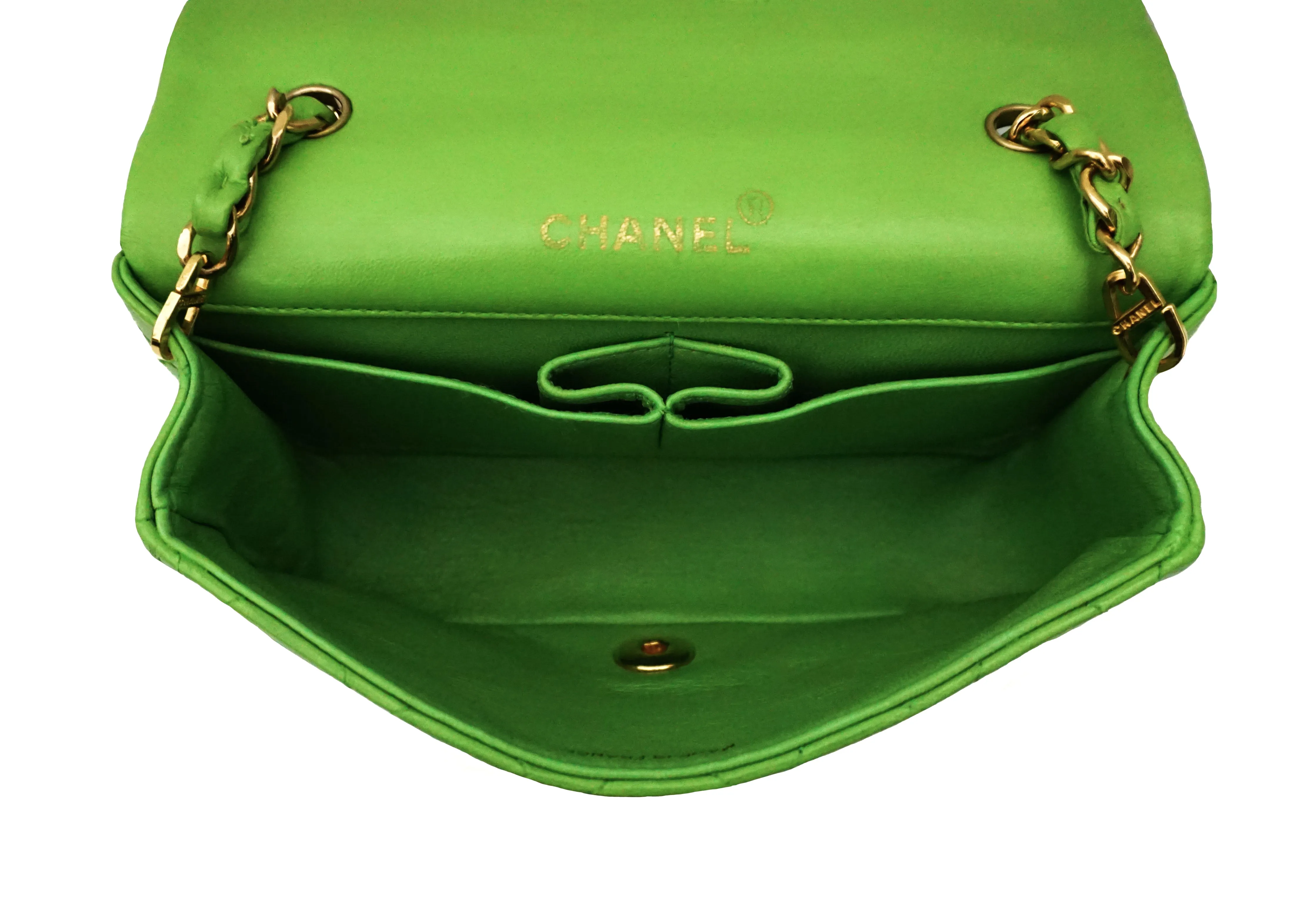 Chanel Vintage Lime Green Lambskin Classic Mini Flap Bag