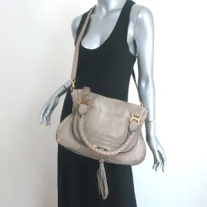 Chloe Marcie Medium Shoulder Bag Taupe Studded Suede Crossbody