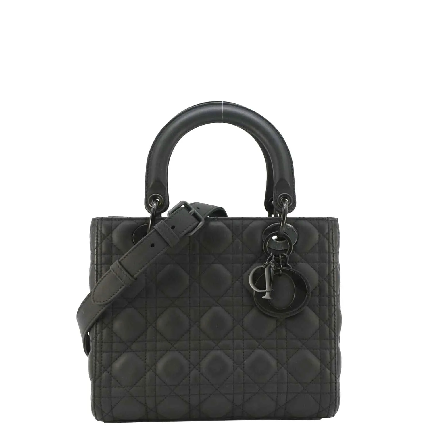 CHRISTIAN DIOR Lady Dior Ultra Matte Cannage Calfskin Leather Shoulder Bag Black