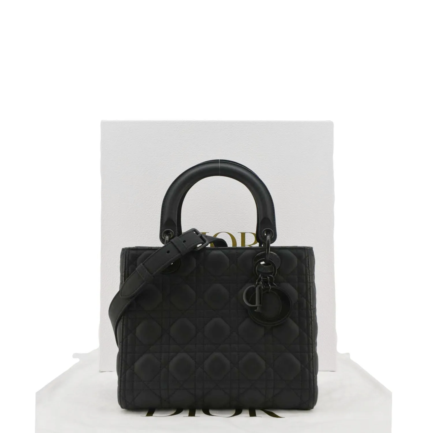 CHRISTIAN DIOR Lady Dior Ultra Matte Cannage Calfskin Leather Shoulder Bag Black