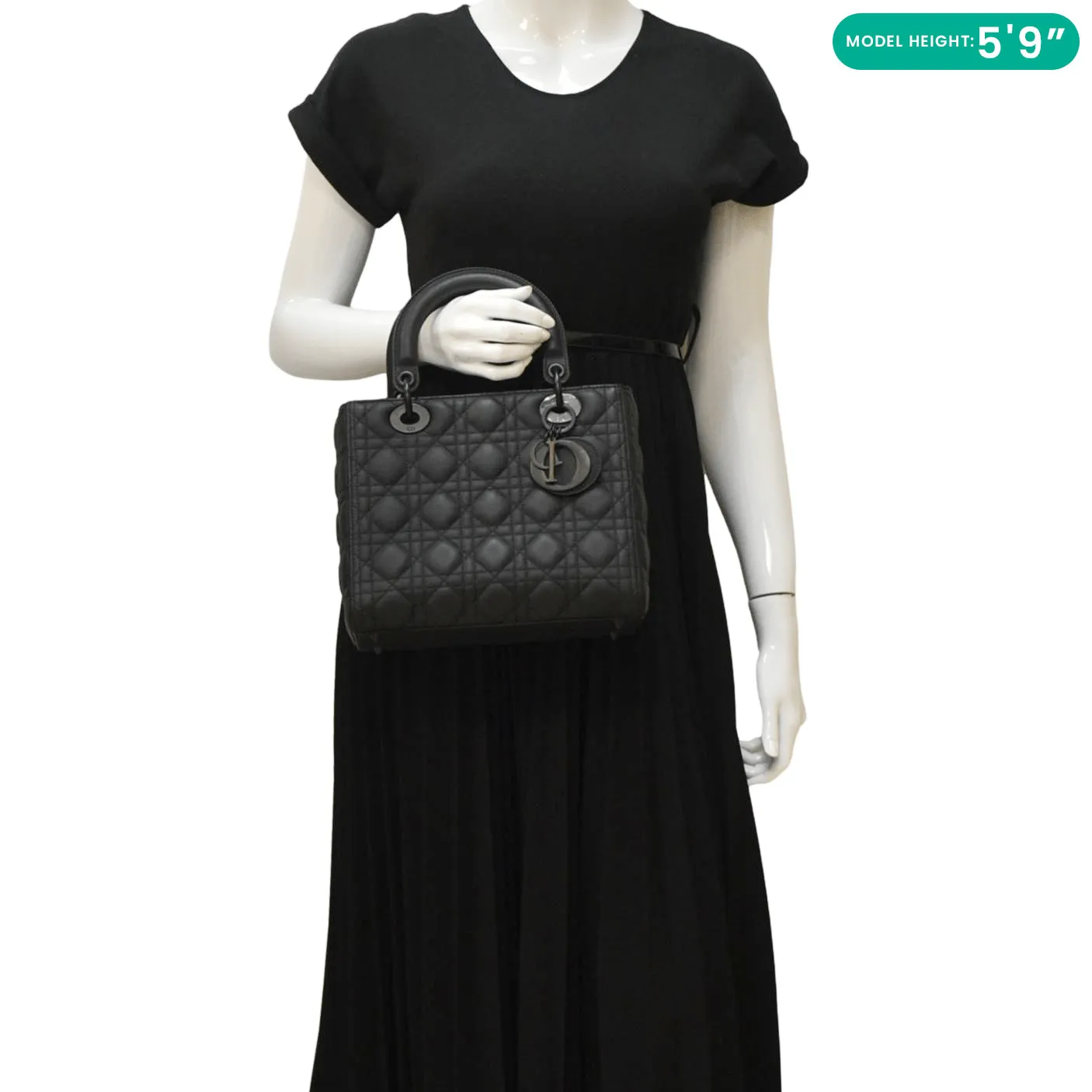 CHRISTIAN DIOR Lady Dior Ultra Matte Cannage Calfskin Leather Shoulder Bag Black