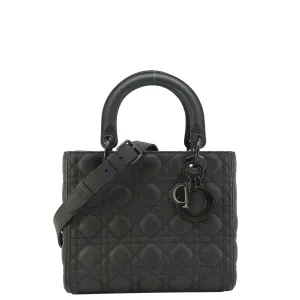 CHRISTIAN DIOR Lady Dior Ultra Matte Cannage Calfskin Leather Shoulder Bag Black