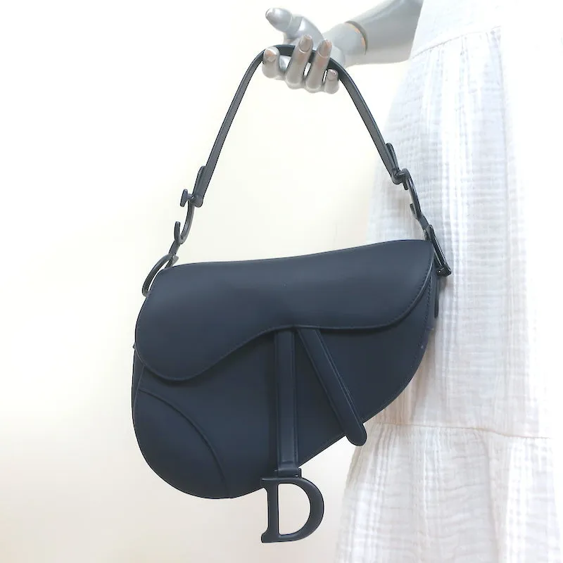 Christian Dior Saddle Bag Navy Ultramatte Calfskin Leather