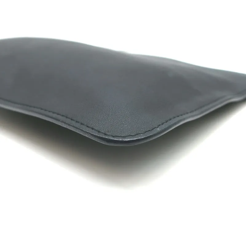 Christian Dior Wristlet Pouch Black Leather Small Flat Clutch