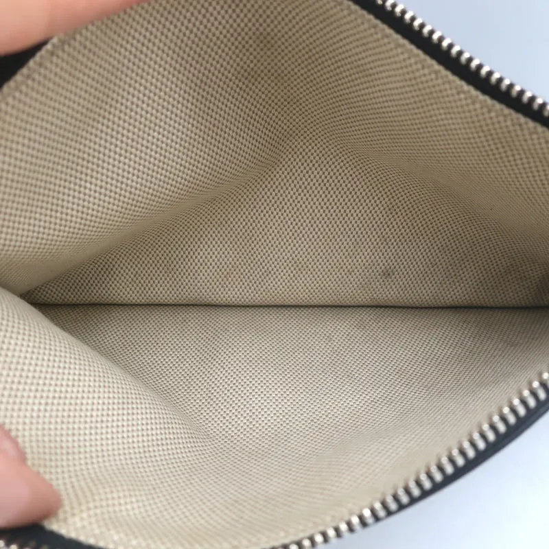 Christian Dior Wristlet Pouch Black Leather Small Flat Clutch