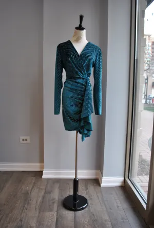 CLEARANCE - TEAL VELVET WITH STUDS MINI DRESS WITH SIDE RUSHING