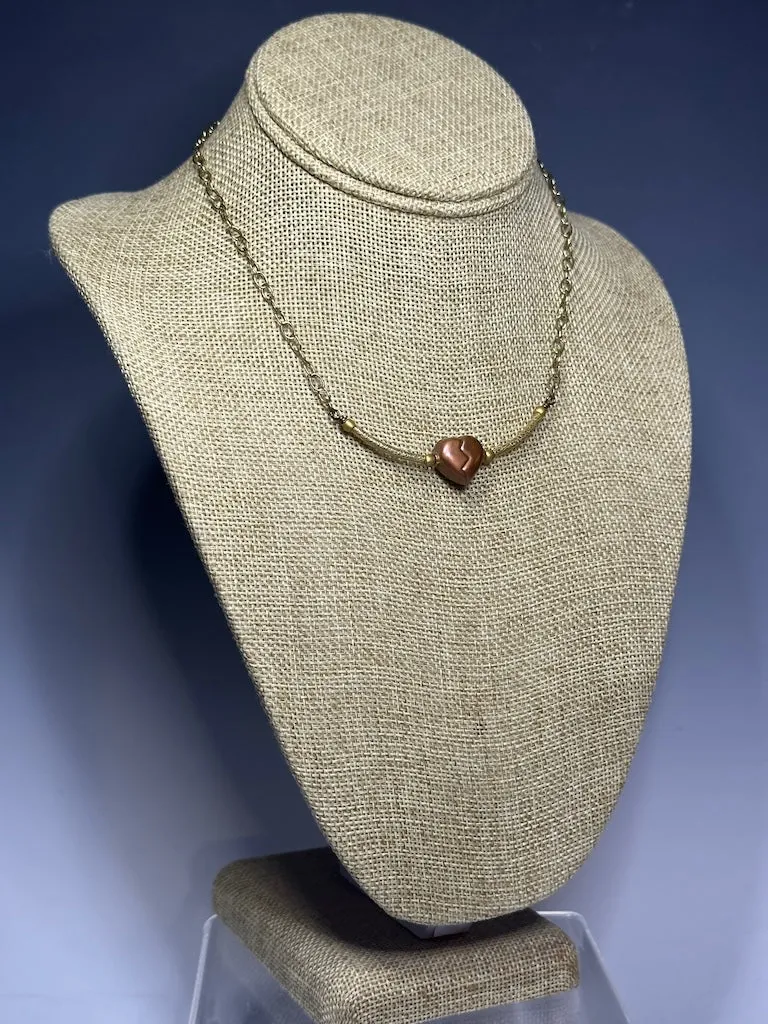 COPPER HEART AND BRASS NECKLACE LCN899