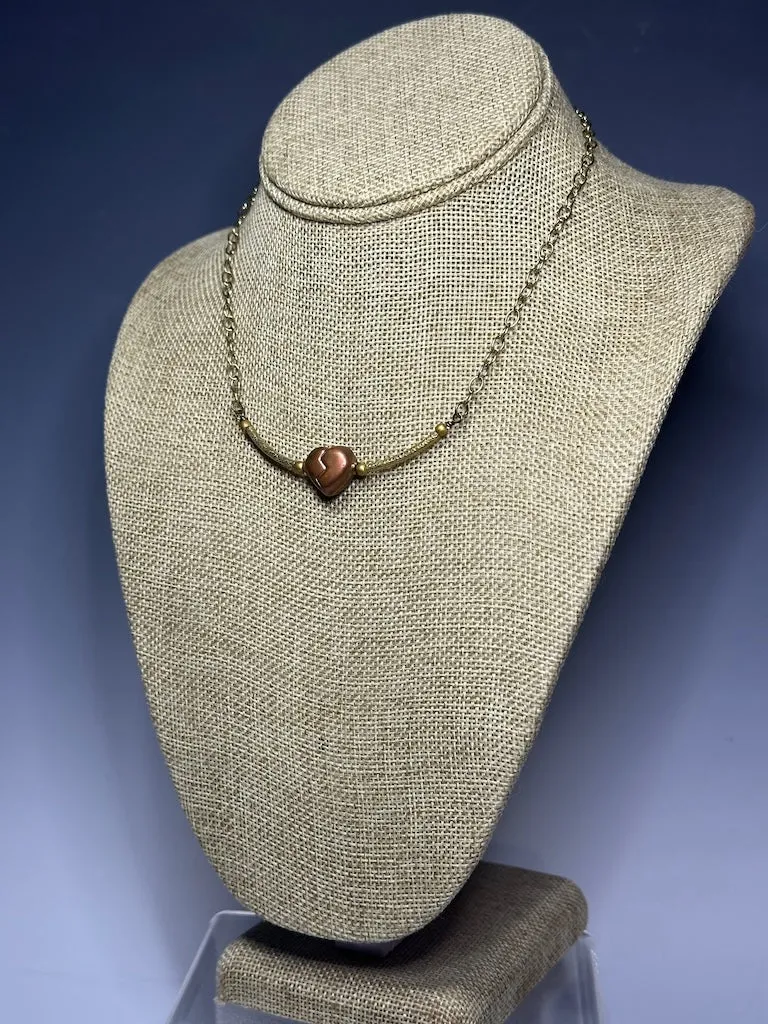 COPPER HEART AND BRASS NECKLACE LCN899