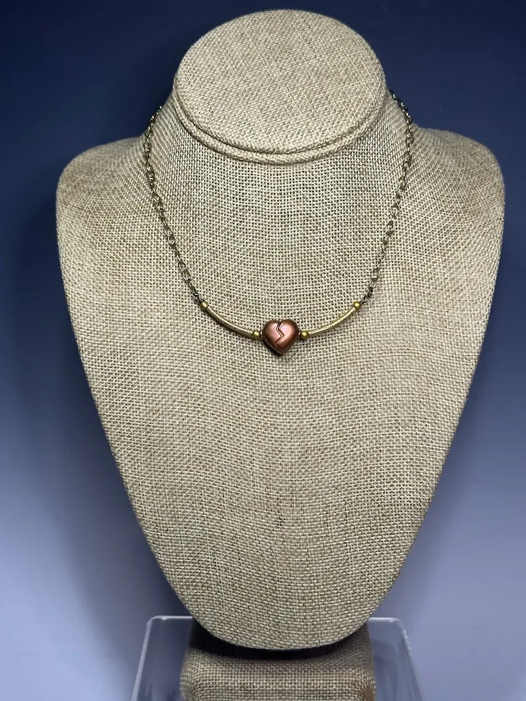 COPPER HEART AND BRASS NECKLACE LCN899