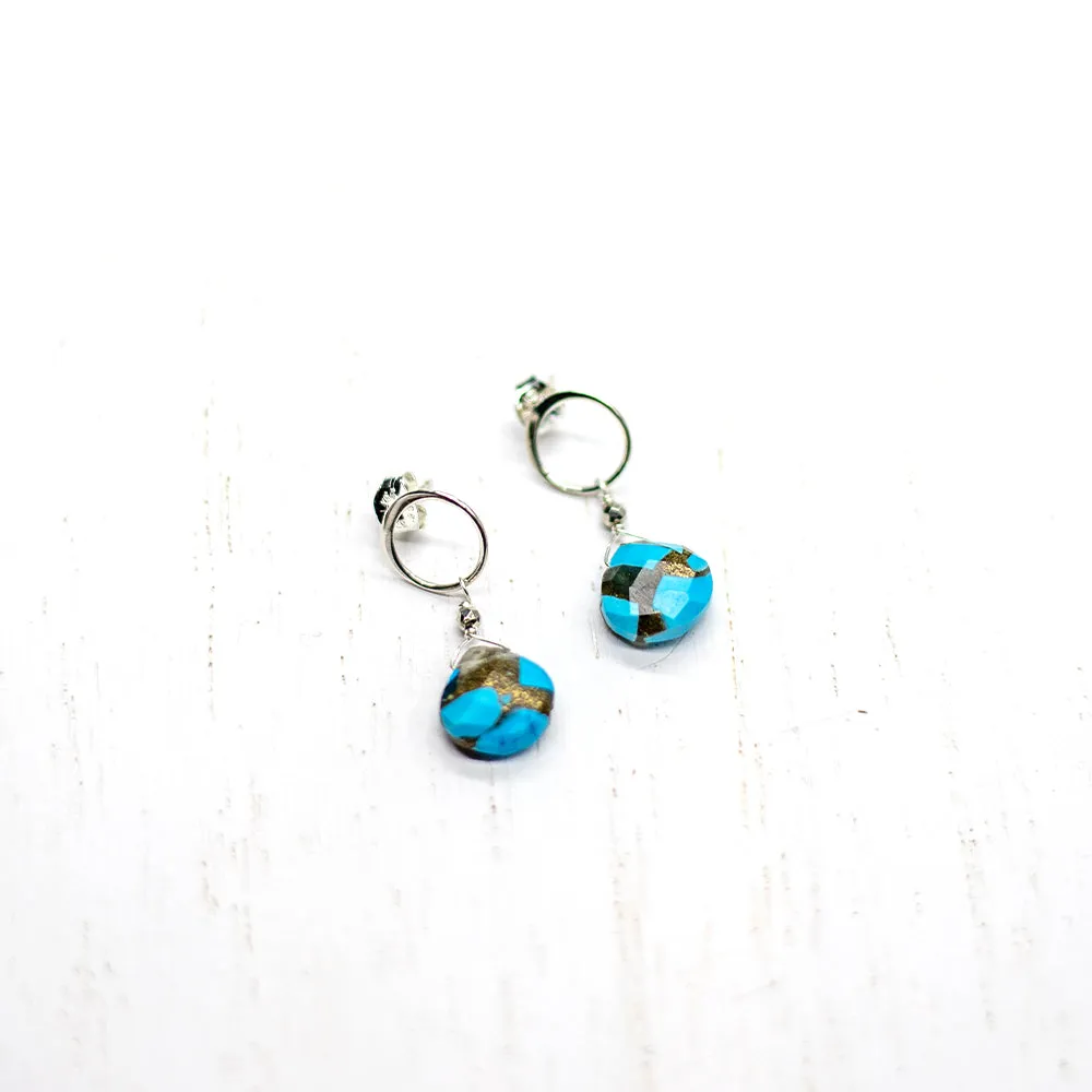 Copper Turquoise Luna Silver Earrings