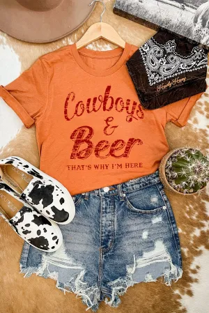 Cowboys & Beer Letter Print Short Sleeve T Shirt