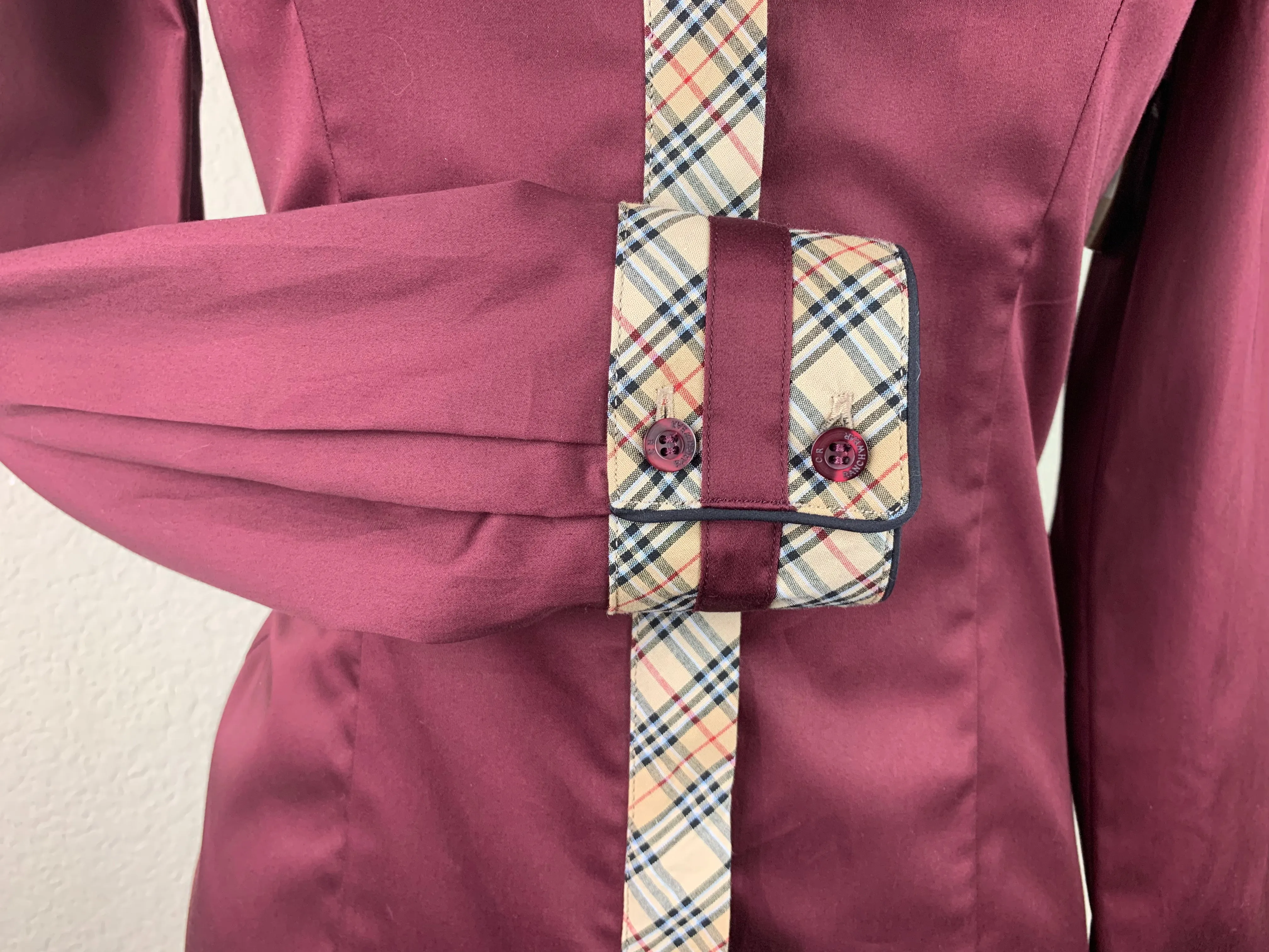 CR Statement Dark Wine Cotton Sateen with Tan Plaid - FINAL SALE