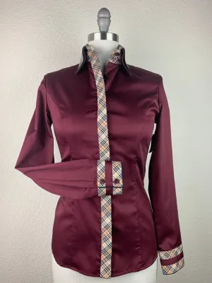 CR Statement Dark Wine Cotton Sateen with Tan Plaid - FINAL SALE