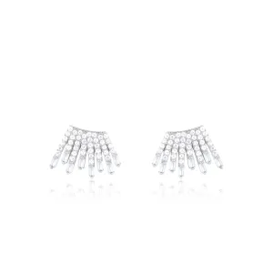 Cubic Zirconia Baguette Sun Rays Earrings - Silver White