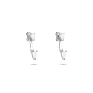 Cubic Zirconia Double Teardrop Ear Jacket Earrings - Silver White - Small