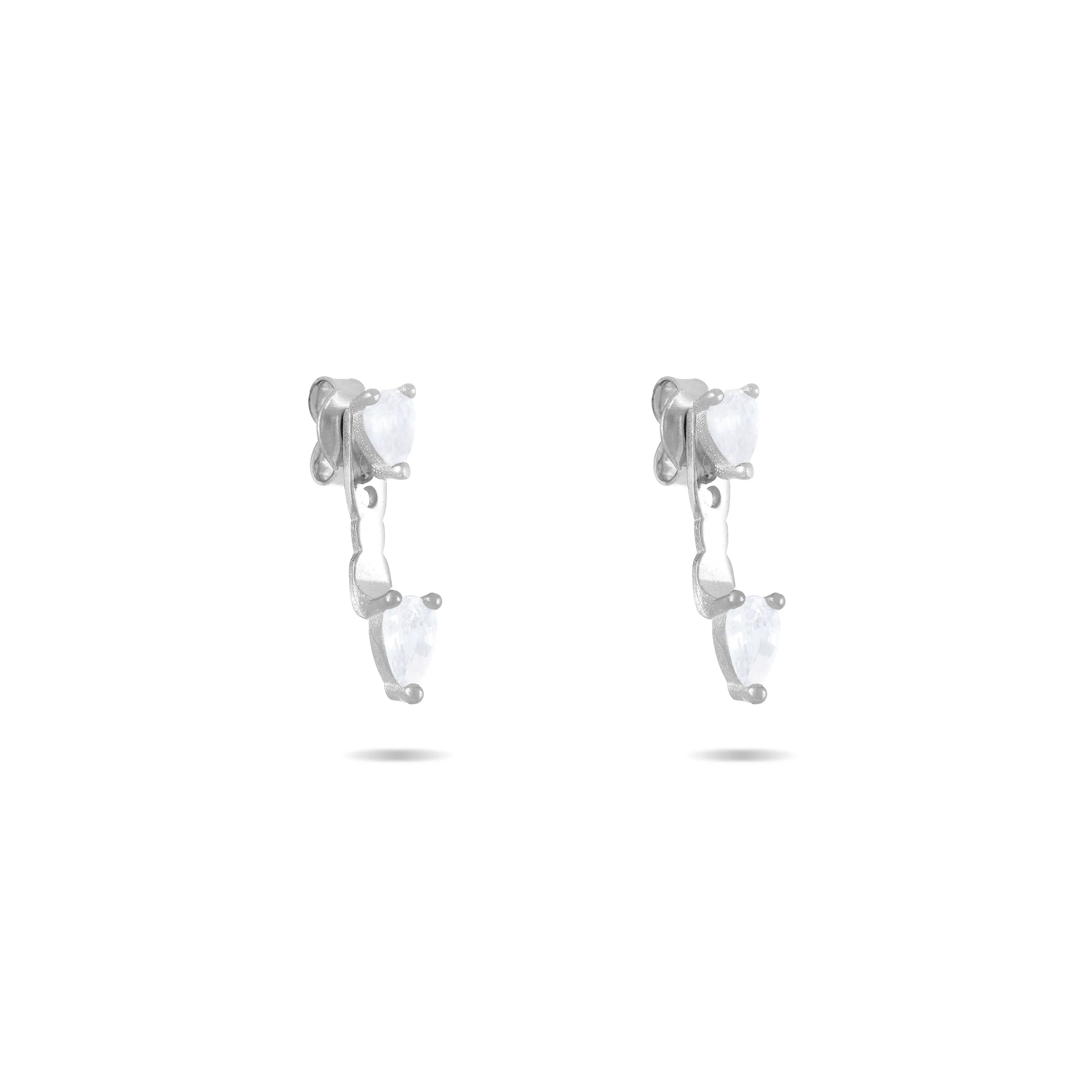 Cubic Zirconia Double Teardrop Ear Jacket Earrings - Silver White - Small